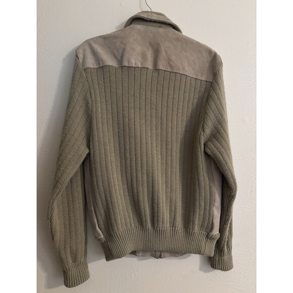 Wind Jammer Large Men's Cowhide Jacket Sweater Leather Beige Knit Zip GORP Lagen - Picture 2 of 5